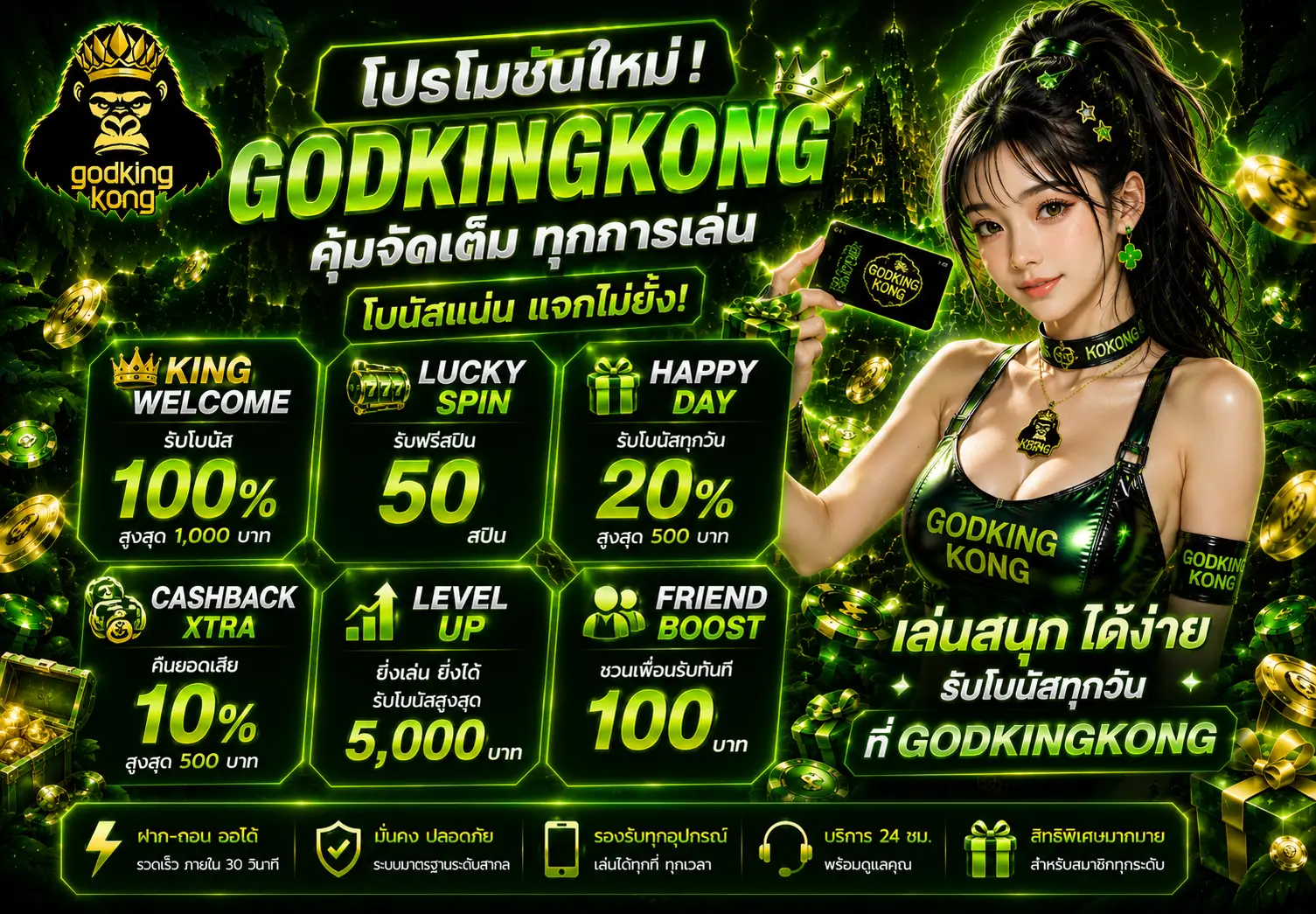 โปรโมชั่น GODKINGKONG สำหรับสมาชิกใหม่ เว็บสล็อตเว็บตรง